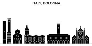İtalya, Bologna mimari vektör şehir manzarası, seyahat yerler, binalar, arka plan üzerinde izole manzaraları ile cityscape