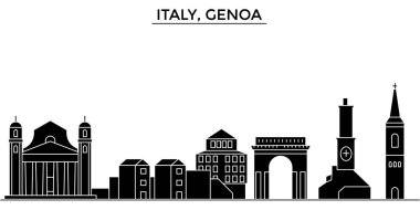 İtalya, Cenova mimari vektör şehir manzarası, seyahat yerler, binalar, arka plan üzerinde izole manzaraları ile cityscape