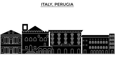 İtalya, Perugia mimari vektör şehir manzarası, seyahat yerler, binalar, arka plan üzerinde izole manzaraları ile cityscape
