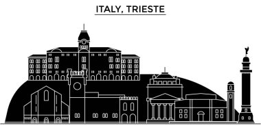 İtalya, Trieste mimari vektör şehir manzarası, seyahat yerler, binalar, arka plan üzerinde izole manzaraları ile cityscape
