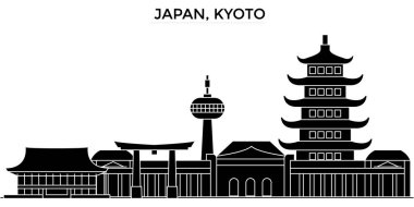 Japonya, Kyoto mimari vektör şehir manzarası, seyahat yerler, binalar, arka plan üzerinde izole manzaraları ile cityscape