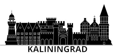 Kaliningrad mimari vektör şehir manzarası, seyahat cityscape yerler, binalar, arka plan üzerinde izole manzaraları ile