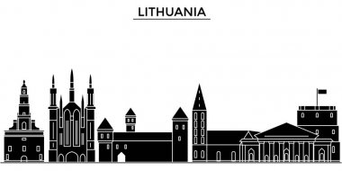 Litvanya mimari vektör şehir manzarası, seyahat cityscape yerler, binalar, arka plan üzerinde izole manzaraları ile