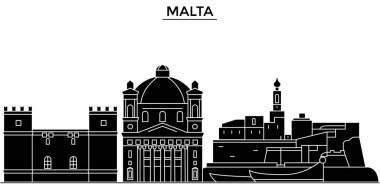 Malta mimari vektör şehir manzarası, seyahat cityscape yerler, binalar, arka plan üzerinde izole manzaraları ile