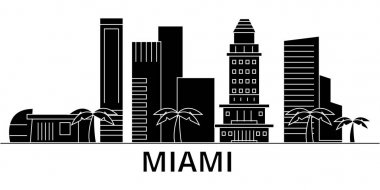 Miami mimari vektör şehir manzarası, seyahat cityscape yerler, binalar, arka plan üzerinde izole manzaraları ile