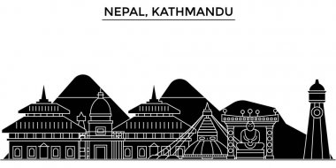 Nepal, Katmandu mimari vektör şehir manzarası, seyahat yerler, binalar, arka plan üzerinde izole manzaraları ile cityscape