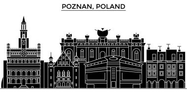 Polonya, Poznan mimari vektör şehir manzarası, seyahat yerler, binalar, arka plan üzerinde izole manzaraları ile cityscape