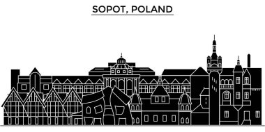 Polonya, Sopot mimari vektör şehir manzarası, seyahat yerler, binalar, arka plan üzerinde izole manzaraları ile cityscape