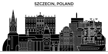 Polonya, Szczecin mimari vektör şehir manzarası, seyahat yerler, binalar, arka plan üzerinde izole manzaraları ile cityscape