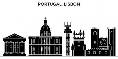Portekiz, Lizbon mimari vektör şehir manzarası, seyahat yerler, binalar, arka plan üzerinde izole manzaraları ile cityscape
