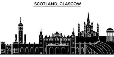 İskoçya, Glasgow City mimari vektör şehir manzarası, seyahat yerler, binalar, arka plan üzerinde izole manzaraları ile cityscape