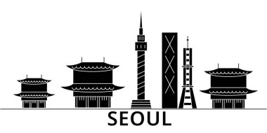 Seul mimari vektör şehir manzarası, seyahat cityscape yerler, binalar, arka plan üzerinde izole manzaraları ile