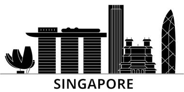 Singapur mimari vektör şehir manzarası, seyahat cityscape yerler, binalar, arka plan üzerinde izole manzaraları ile