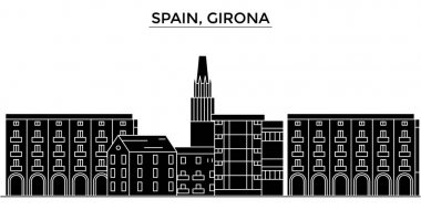 İspanya, Girona mimari vektör şehir manzarası, seyahat yerler, binalar, arka plan üzerinde izole manzaraları ile cityscape