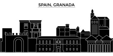İspanya, Granada mimari vektör şehir manzarası, seyahat yerler, binalar, arka plan üzerinde izole manzaraları ile cityscape