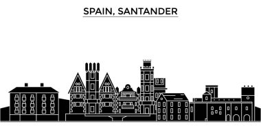 İspanya, Santander mimari vektör şehir manzarası, seyahat yerler, binalar, arka plan üzerinde izole manzaraları ile cityscape