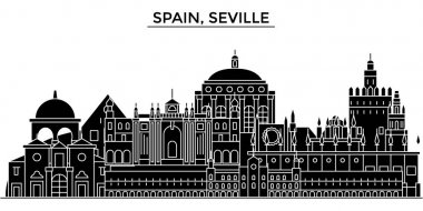 İspanya, Seville mimari vektör şehir manzarası, seyahat yerler, binalar, arka plan üzerinde izole manzaraları ile cityscape