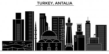 Türkiye, Antalia mimari vektör şehir manzarası, seyahat yerler, binalar, arka plan üzerinde izole manzaraları ile cityscape