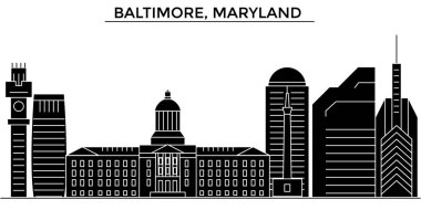 ABD, Baltimore, Maryland mimari vektör şehir manzarası, seyahat yerler, binalar, arka plan üzerinde izole manzaraları ile cityscape