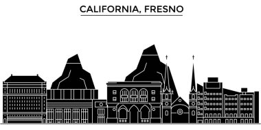 ABD, Kaliforniya Fresno mimari vektör şehir manzarası, seyahat yerler, binalar, arka plan üzerinde izole manzaraları ile cityscape