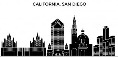 ABD, California San Diego mimari vektör şehir manzarası, seyahat yerler, binalar, arka plan üzerinde izole manzaraları ile cityscape