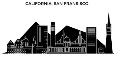 ABD, Kaliforniya, San Francisco mimari vektör şehir manzarası, cityscape yerler, binalar, arka plan üzerinde izole manzaraları ile seyahat