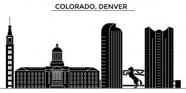 USA, Colorado, Denver mimari vektör şehir manzarası, cityscape yerler, binalar, arka plan üzerinde izole manzaraları ile seyahat