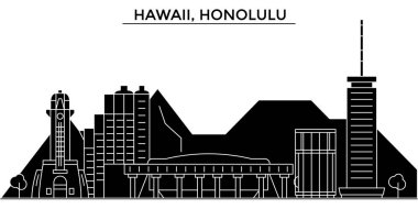 ABD, Hawaii, Honolulu mimari vektör şehir manzarası, cityscape yerler, binalar, arka plan üzerinde izole manzaraları ile seyahat