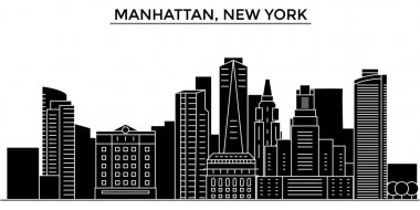 ABD, Manhattan, New York mimarisi vektör şehir manzarası, seyahat yerler, binalar, arka plan üzerinde izole manzaraları ile cityscape