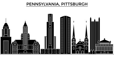 ABD, Pennsylvania Pittsburgh mimari vektör şehir manzarası, seyahat yerler, binalar, arka plan üzerinde izole manzaraları ile cityscape