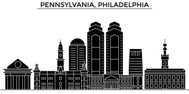 ABD, Pennsylvania, Philadelphia mimari vektör şehir manzarası, cityscape yerler, binalar, arka plan üzerinde izole manzaraları ile seyahat