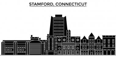 ABD, Stamford, Connecticut mimari vektör şehir manzarası, seyahat yerler, binalar, arka plan üzerinde izole manzaraları ile cityscape