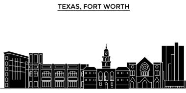 ABD, Teksas Fort Worth mimari vektör şehir manzarası, seyahat yerler, binalar, arka plan üzerinde izole manzaraları ile cityscape