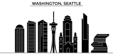 ABD, Washington, Seattle mimari vektör şehir manzarası, cityscape yerler, binalar, arka plan üzerinde izole manzaraları ile seyahat