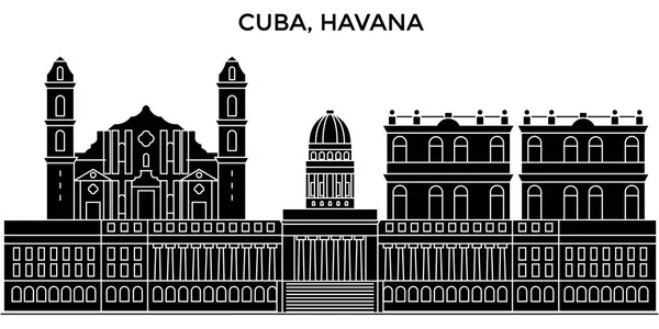 Kuba, Havana městské architektury vektorové městské panorama, cestování panoráma s památky, budovy, izolované památky na pozadí — Stockový vektor