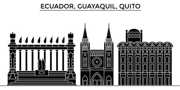 Ecuador, Guayaquil, Quito arquitectura vector ciudad skyline, paisaje urbano de viajes con monumentos, edificios, vistas aisladas en el fondo — Vector de stock