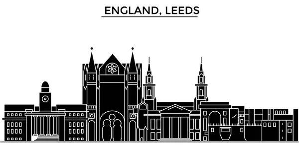 Inglaterra, arquitetura Leeds vetor cidade horizonte, paisagem urbana de viagem com marcos, edifícios, vistas isoladas sobre o fundo —  Vetores de Stock