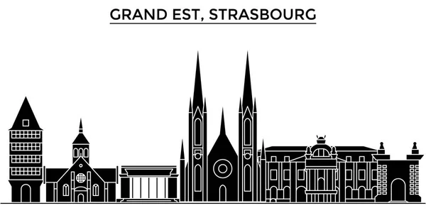 Francie, Grand Est, Strasbourg architektura vektorové městské panorama, cestování panoráma s památky, budovy, izolované památky na pozadí — Stockový vektor