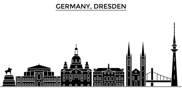 Deutschland, dresden architektur vektor stadtsilhouette, reiselandschaft mit denkmälern, gebäuden, abgelegene sehenswürdigkeiten im hintergrund — Stockvektor