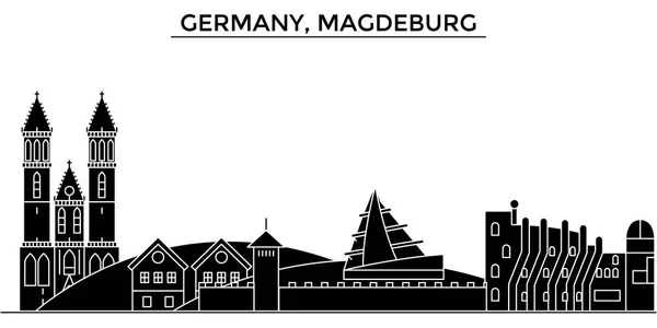 Γερμανία, Magdeburg αρχιτεκτονική διάνυσμα ορίζοντα της πόλης, ταξίδια αστικό τοπίο με ορόσημα, κτίρια, απομονωμένες αξιοθέατα σε φόντο — Διανυσματικό Αρχείο