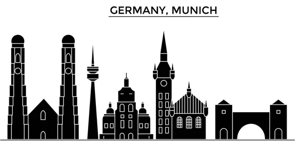 Alemania, Munich arquitectura vector ciudad horizonte, paisaje urbano de viajes con monumentos, edificios, vistas aisladas en el fondo — Vector de stock