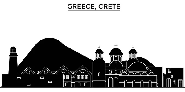 Grecia, Creta architettura vettore città skyline, viaggio paesaggio urbano con punti di riferimento, edifici, luoghi isolati sullo sfondo — Vettoriale Stock