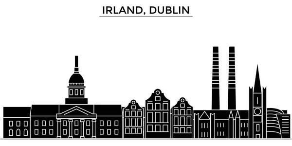 Irland, Dublino architettura vettore città skyline, viaggio paesaggio urbano con punti di riferimento, edifici, luoghi isolati sullo sfondo — Vettoriale Stock