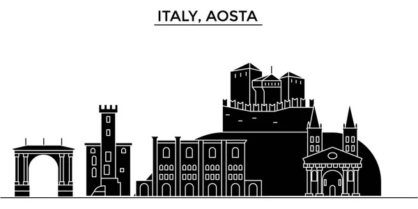 Itália, Aosta arquitetura vetor cidade horizonte, paisagem urbana de viagem com marcos, edifícios, vistas isoladas sobre o fundo — Vetor de Stock