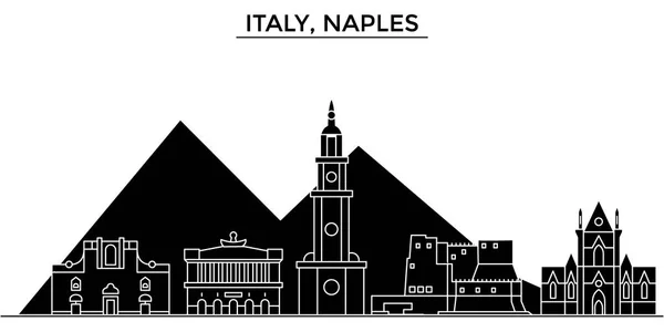 Italie, Naples architecture vectorielle ville skyline, voyage paysage urbain avec des points de repère, bâtiments, sites isolés sur le fond — Image vectorielle