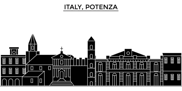 Italie, Potenza architecture vecteur ville skyline, voyage paysage urbain avec des points de repère, des bâtiments, des sites isolés sur le fond — Image vectorielle