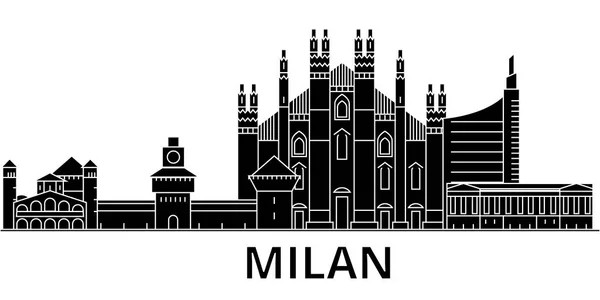 Milan architecture vecteur ville skyline, voyage paysage urbain avec des monuments, des bâtiments, des sites isolés en arrière-plan — Image vectorielle