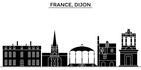 Франция, Бургонь-Франш-Конт, архитектурный вектор Дижона, городской пейзаж с достопримечательностями, здания, изолированные достопримечательности на заднем плане — стоковый вектор