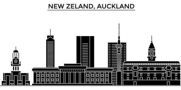 Nouvelle-Zélande, Auckland architecture vecteur ville skyline, voyage paysage urbain avec des points de repère, des bâtiments, des sites isolés sur fond — Image vectorielle