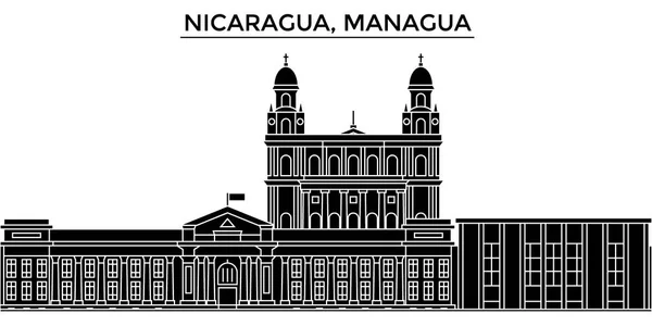 Nicaragua, Managua architettura vettore città skyline, viaggio paesaggio urbano con punti di riferimento, edifici, luoghi isolati sullo sfondo — Vettoriale Stock